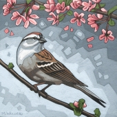 Chipping-Sparrow-and-pink-Blossoms_8x8_lo-res